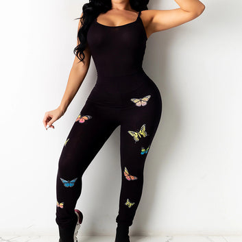 Printed Butterfly Pattern Yoga Sexy Hip-Lifting Jumpsuit