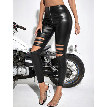 PU Leather Thin High Waist Leather Pants