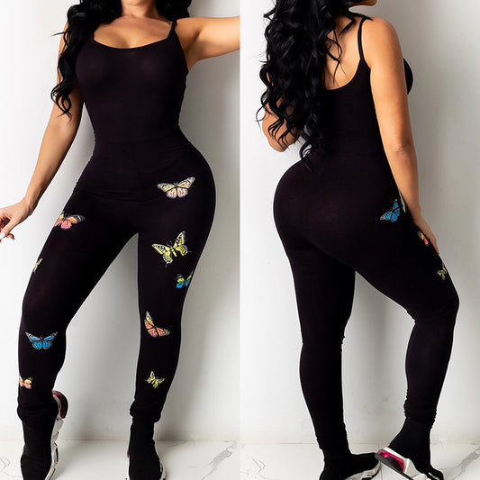 Printed Butterfly Pattern Yoga Sexy Hip-Lifting Jumpsuit