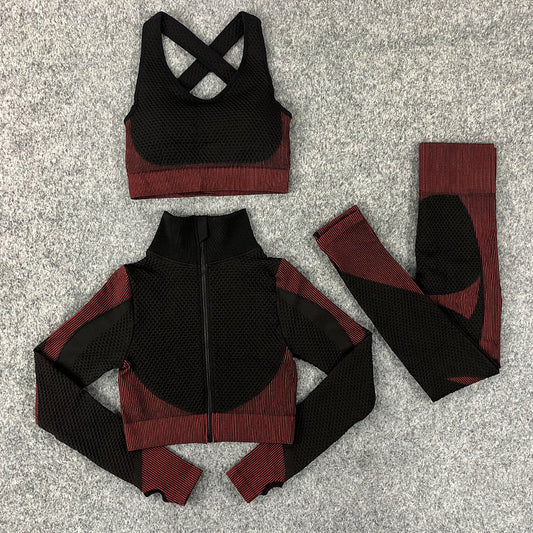 Seamless Knit Yoga Suit Hip Lifting Fitness Three Piece Suit